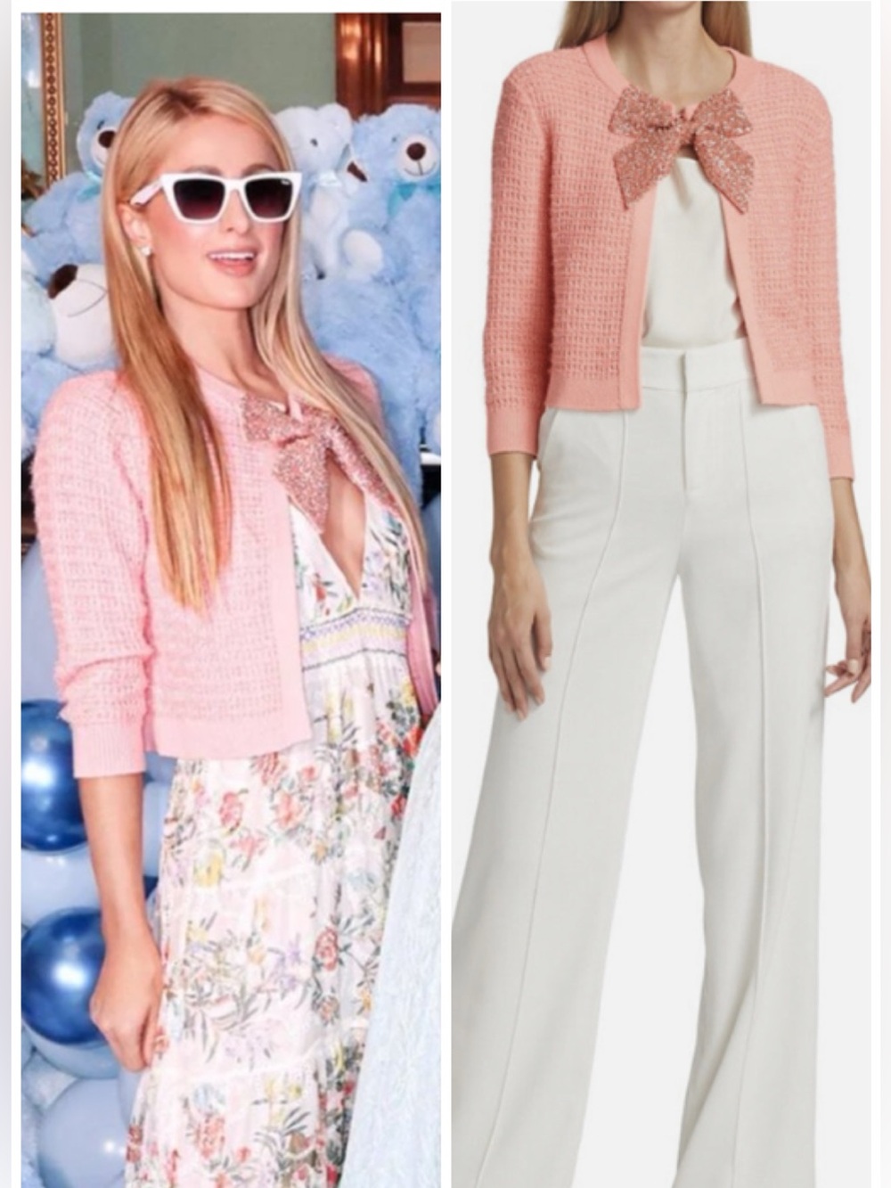 Alice + Olivia Akira Bow-Embellished Cardigan Pink  SZ S